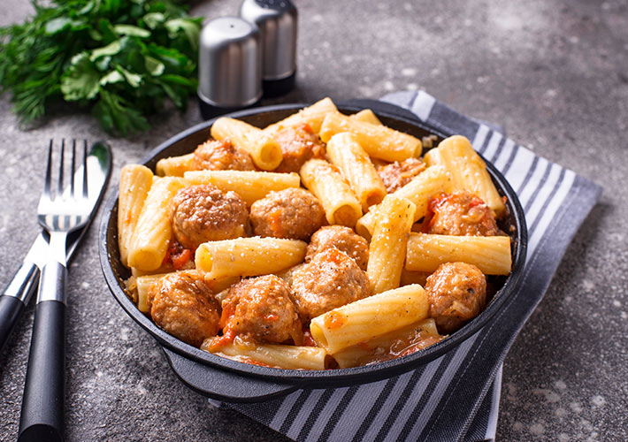 One Pot Vegan Meatball Pasta Bake